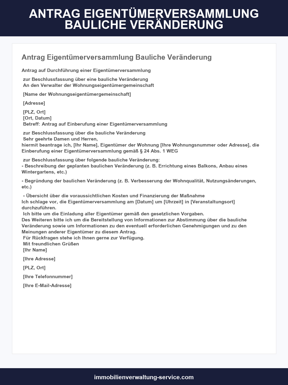 Antrag Eigentümerversammlung Bauliche Veränderung Muster
