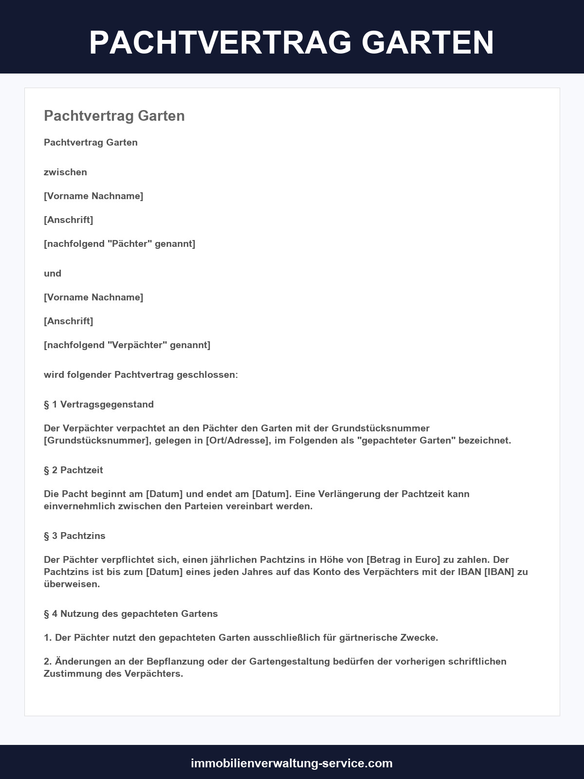 Pachtvertrag Garten Vorlage