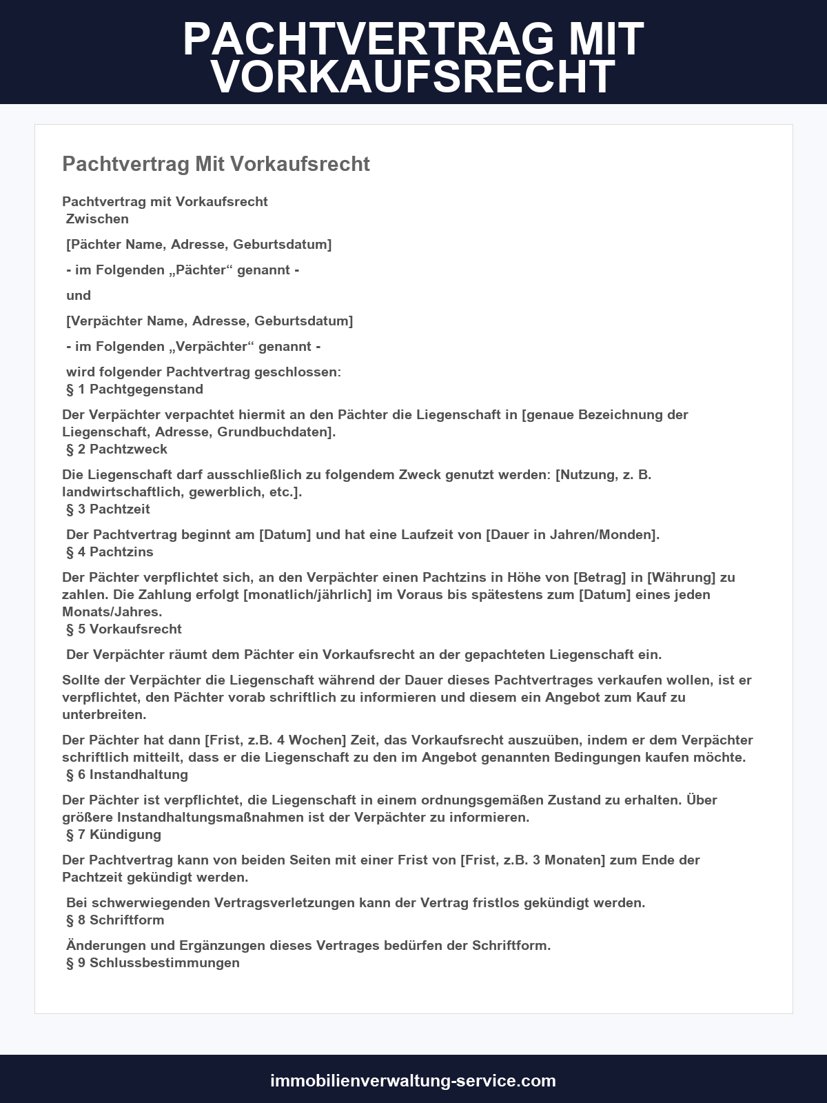 Pachtvertrag Mit Vorkaufsrecht Muster