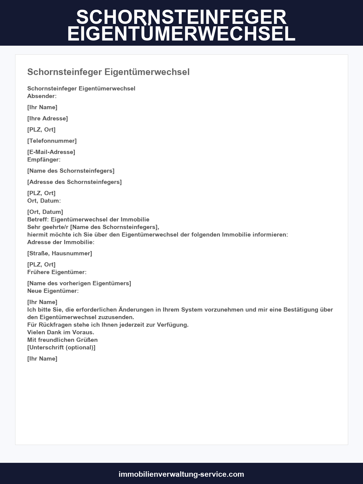 Schornsteinfeger Eigentümerwechsel Vorlage