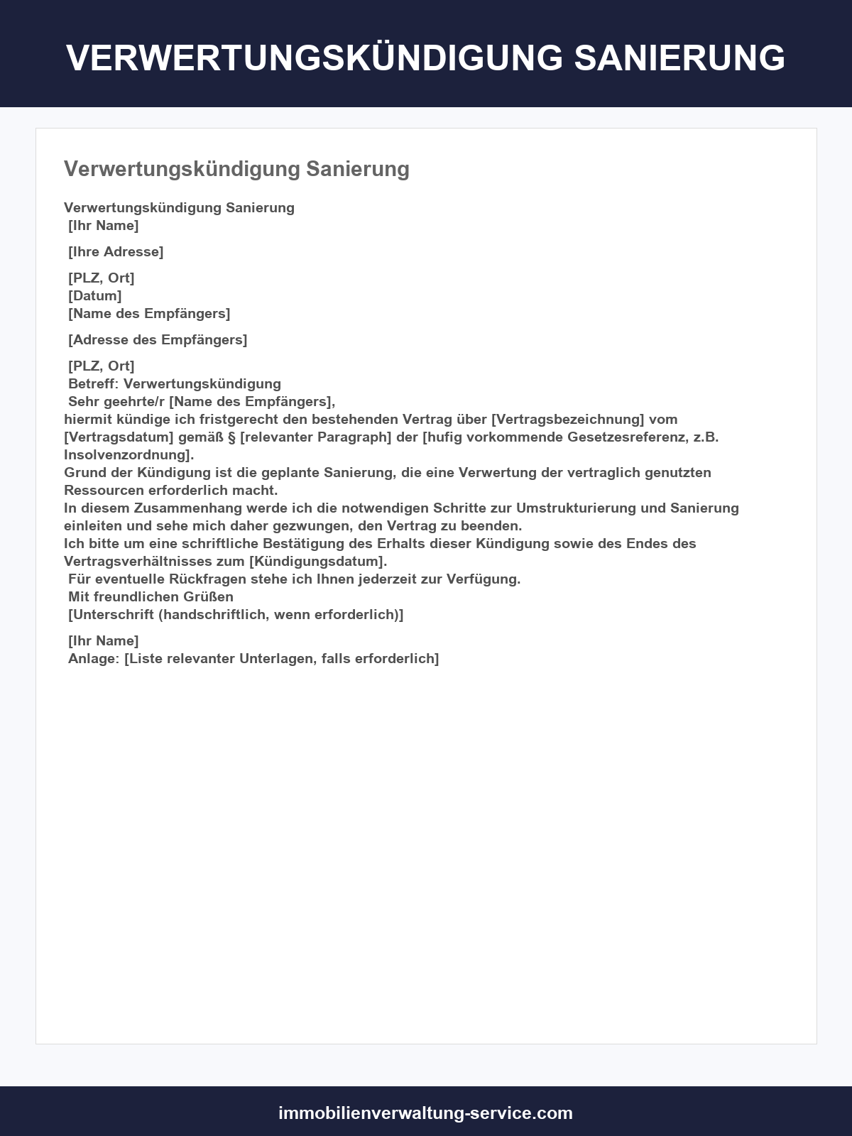 Verwertungskündigung Sanierung Muster