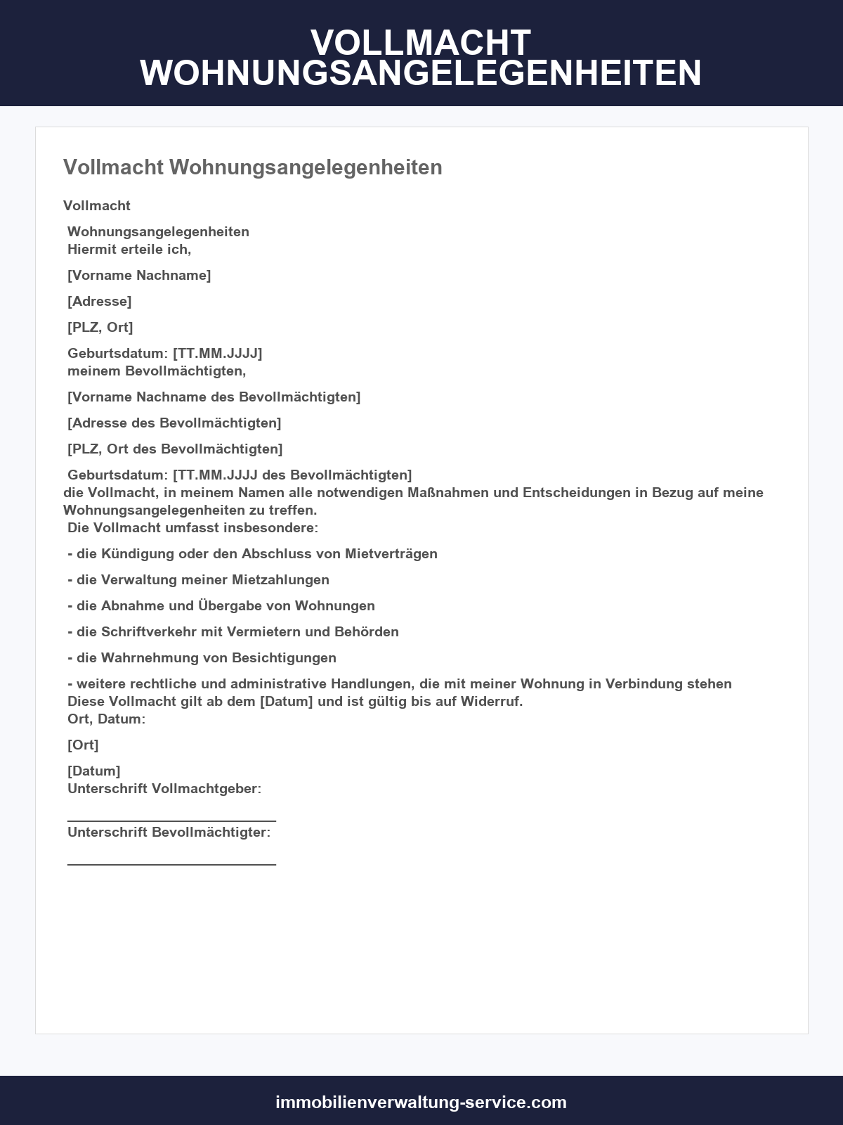 Vollmacht Wohnungsangelegenheiten